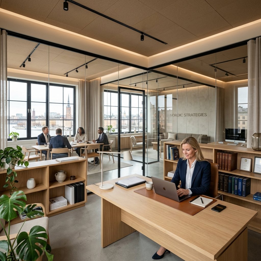 Scandinavian minimalist consulting workspace at DH Consulting
